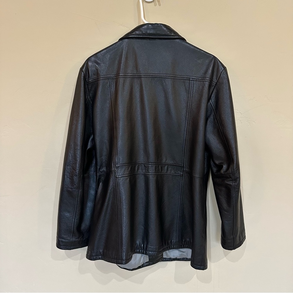 Wilsons Black Genuine Leather button front Jacket thick heavy collar pockets XL - Picture 10 of 15